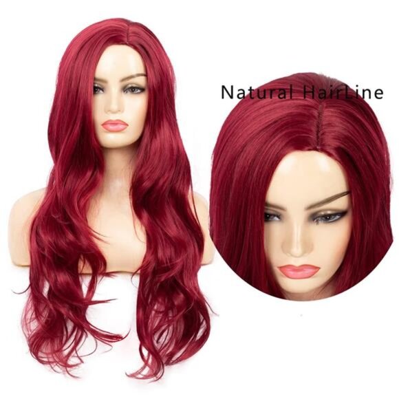 Long CurlyWavy Wine RedWigs for Women SidePart Natural Looking Cosplay Synthetic - Picture 2 of 7